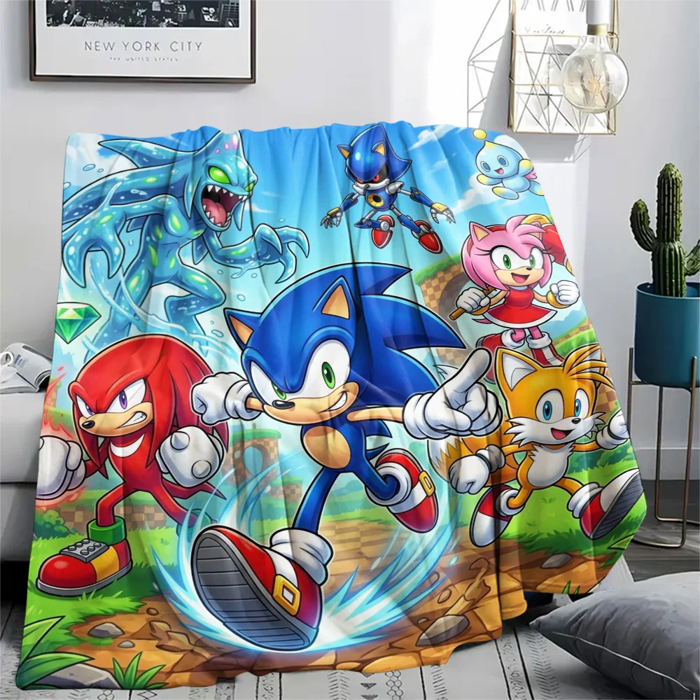 Hedgehog Sonic Flannel Blanket Comfortable Warm Print Design for Daily Home Picnic Outdoor Travel.-TING