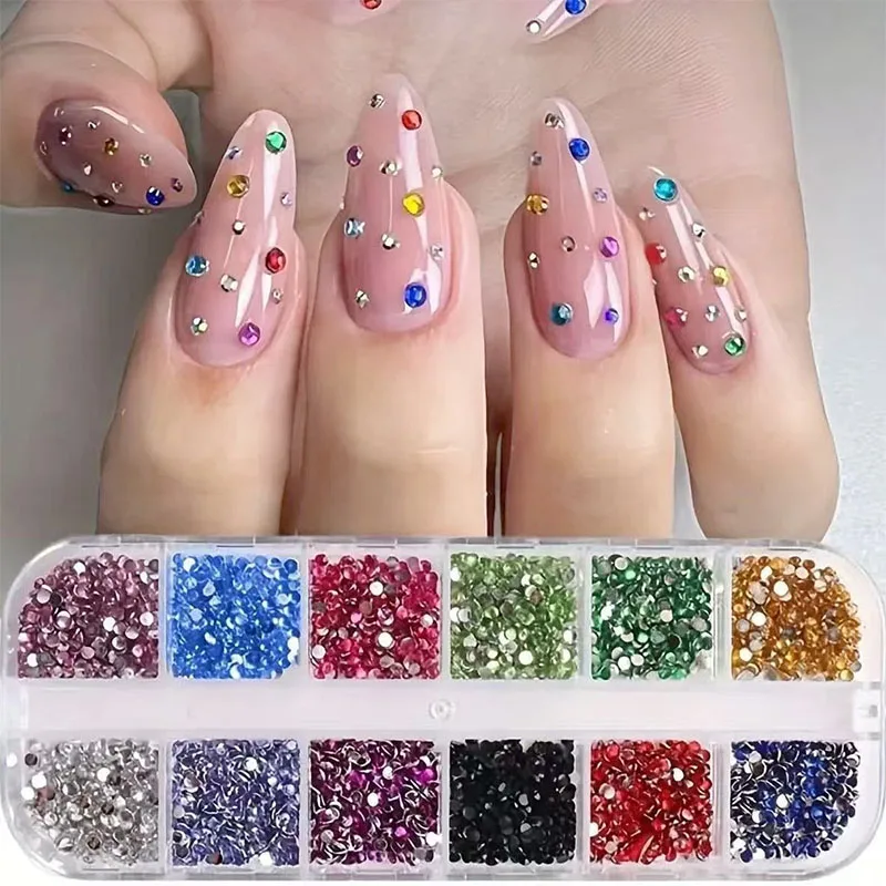 Nouveau 12 grilles cristal scintillant Nail Art strass à dos plat-pierres précieuses pour la décoration-ornes ongles sacs de maquillage SZZS05