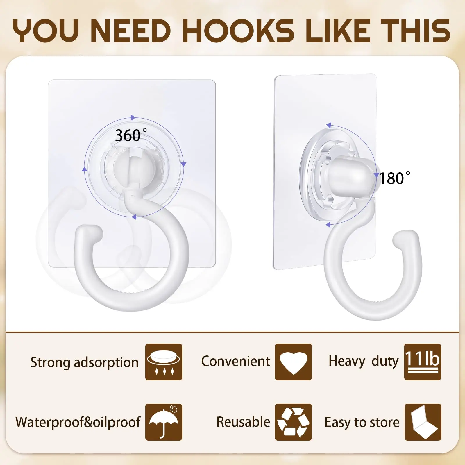 Under Cabinet Hooks Plastic Heavy Duty Adhesive Hooks Utility Hooks for Ceiling Hanging for Kitchen Bathroom Bedroom Wall Hooks