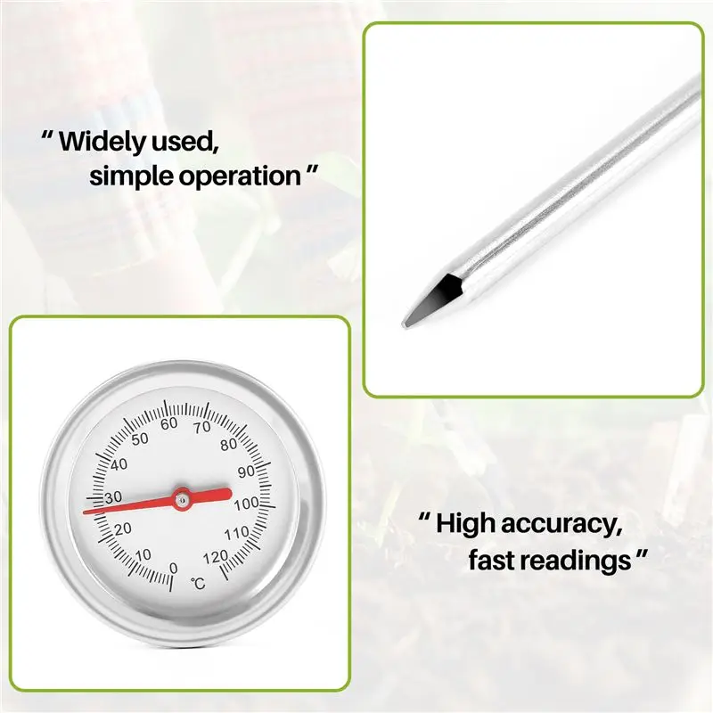 Compost Soil Thermometer 20 Inch 50 Cm Length Premium Food Grade Stainless Steel Measuring Probe Detector-A21R