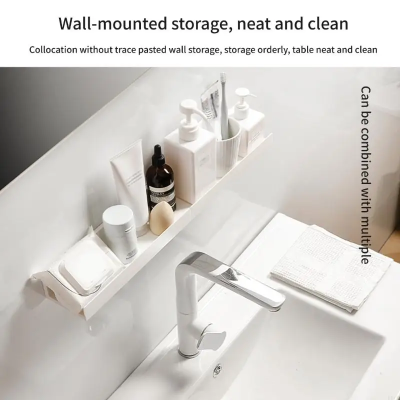 E06B Lengthen Plastic Dormitory Cosmetics Storage Rack Multifunction Wall Mounted Sponge Soap Bathroom Shelves