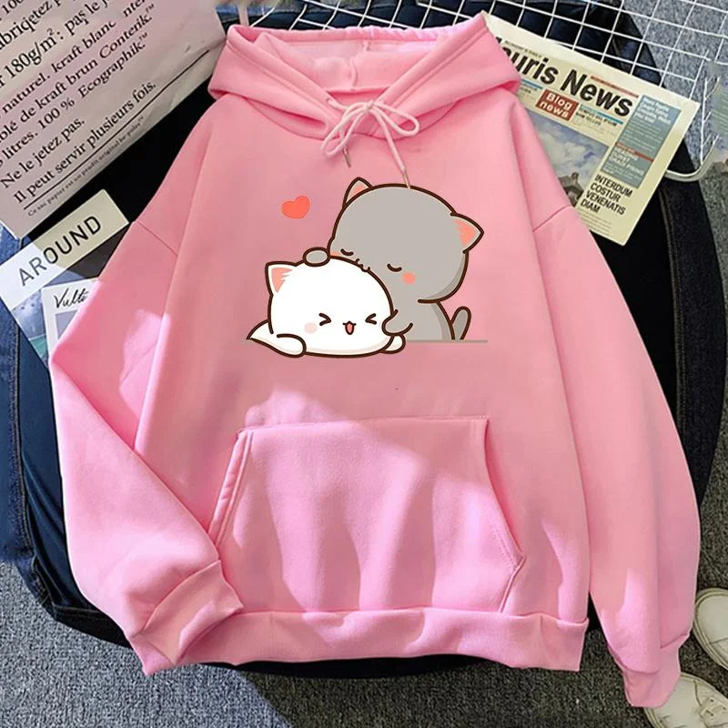 Fashion Cat Printed Long Sleeve Sweatshirt Women\'s Hooded Autumn and Winter Fleece Hoodies/Sweater