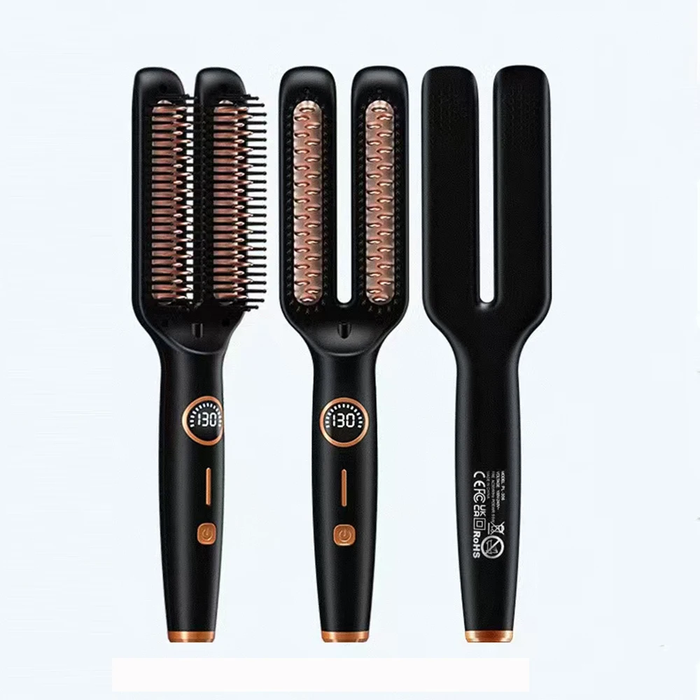 LED Display Anti-Scald Thermal Brush Curl Wand Electric Hot Heating Comb Heated Hair Straightener Iron Hair Styling Brush