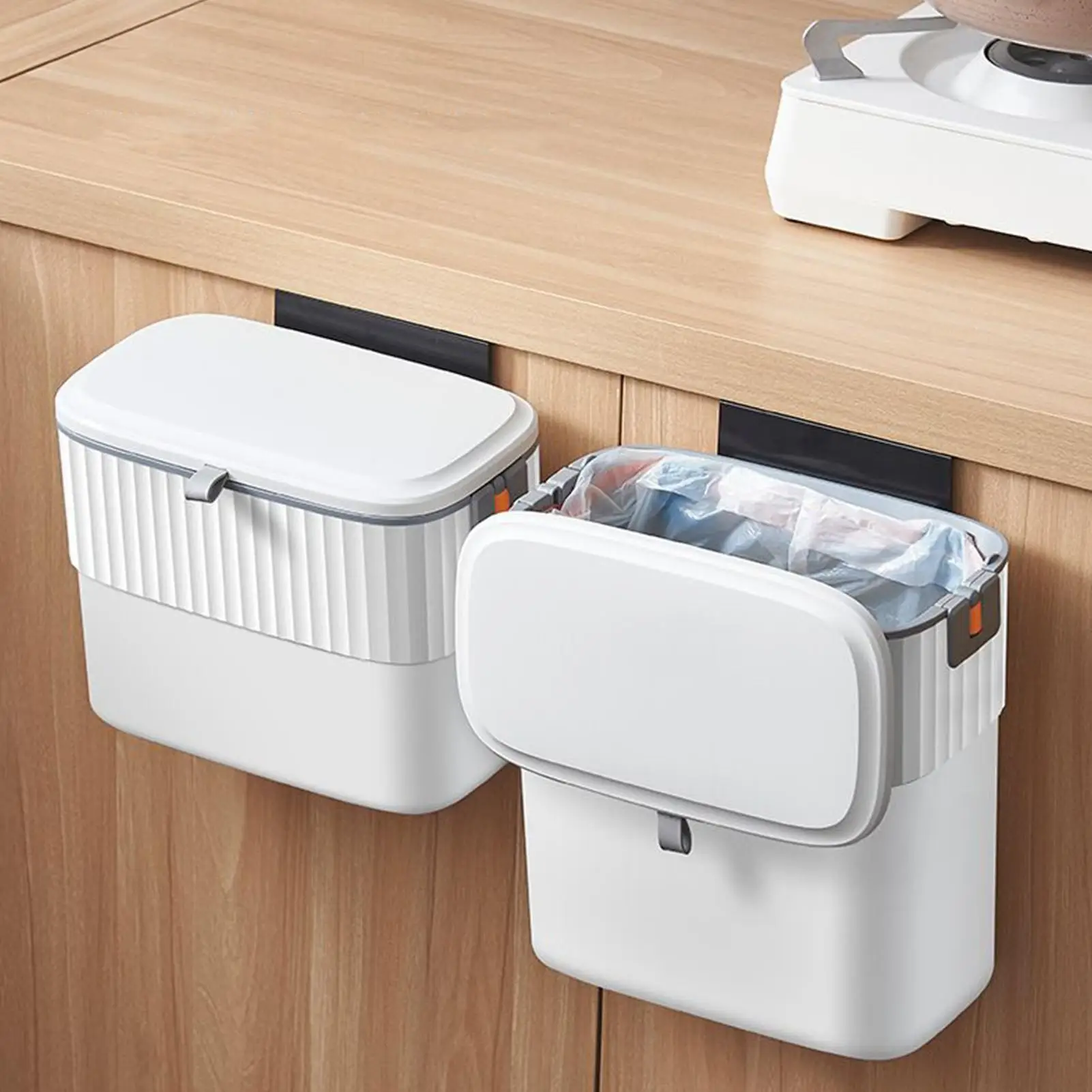 Hangable Trash Can with Lid Waste Basket Kitchen Compost Bin for Countertop Under Desk Tabletop Car Bathroom Cupboard RV