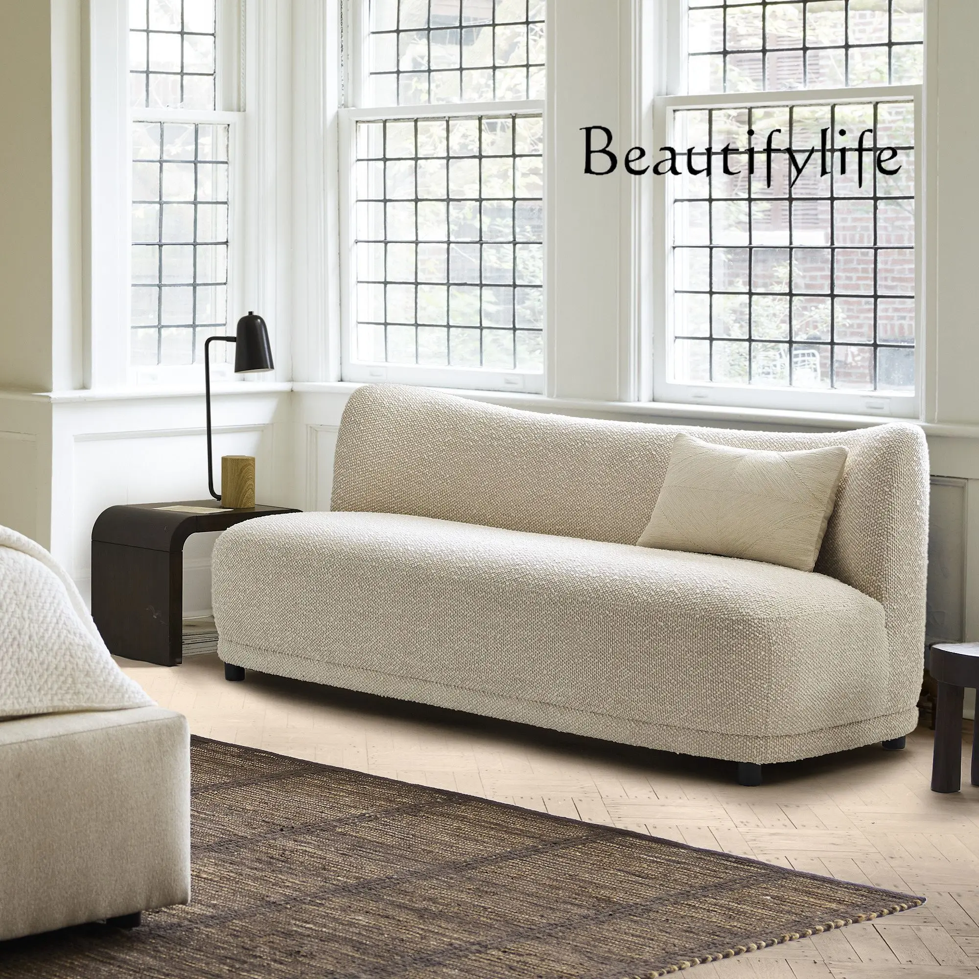 

Nordic modern simple small apartment living room lamb wool sofa retro style hotel fabric sofa