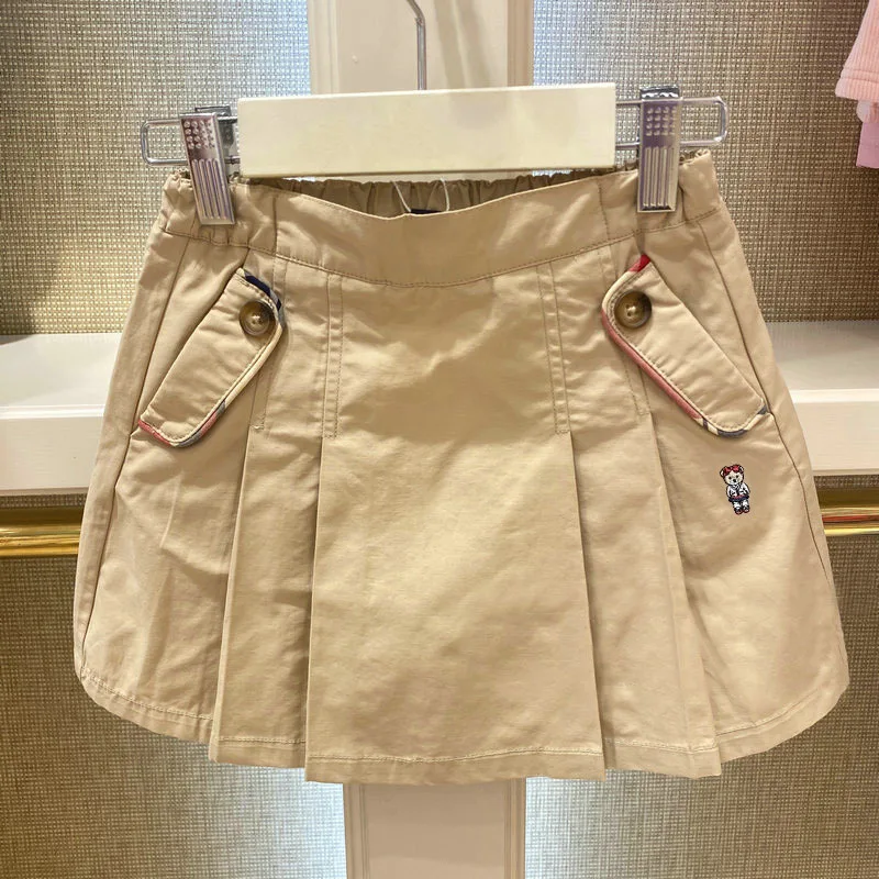 

Новая детская одежда в корейском стиле: плиссированная тканая юбка для девочек, короткая юбка цвета хаки, 2026