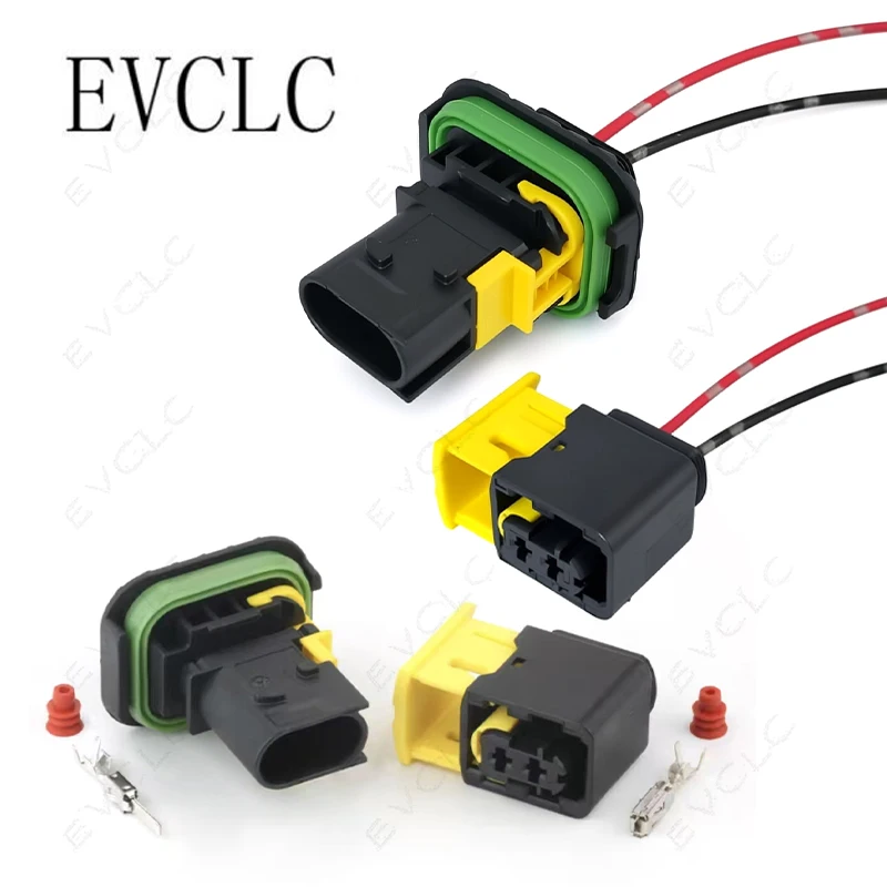 1 Set 2-Pin Automotive Wiring Harness Connector Waterproof Plug 1-1418483-1/1-1703841-1 for EV Sensor Male Female Plug