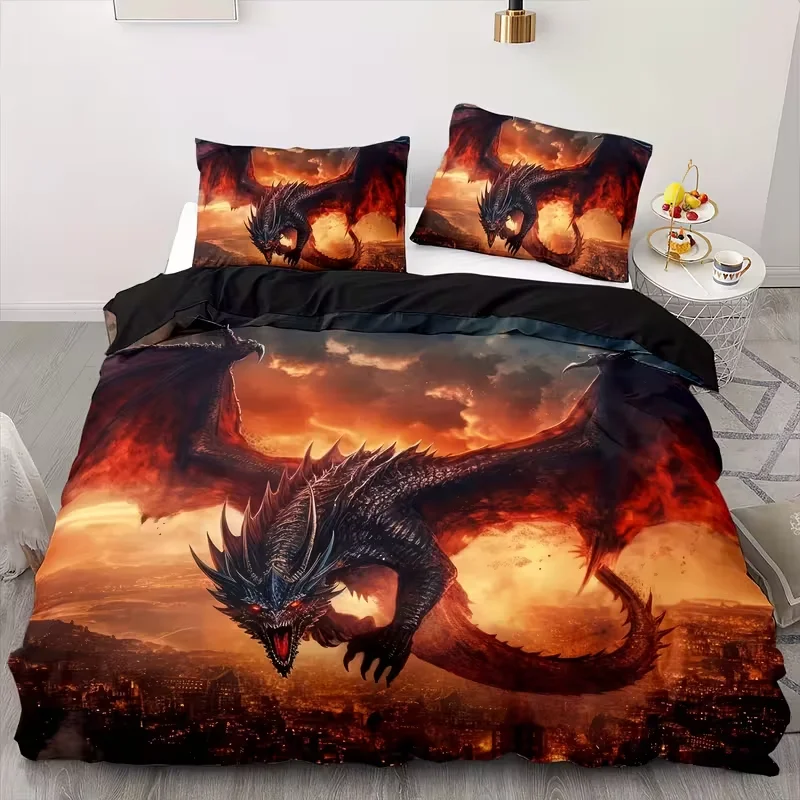 

3pcs Duvet Cover Set Ancient Wild Animal Dragon Print All Season Bedding Set Soft Comfortable Breathable for Bedroom Decor
