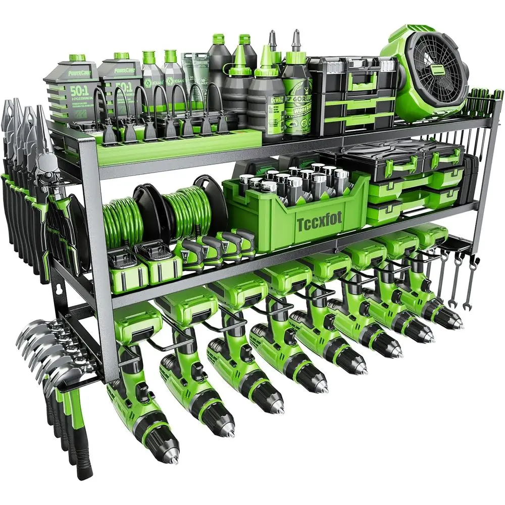 

Настенная 3-слойная стойка для 8 дрелей для организации хранения в гараже