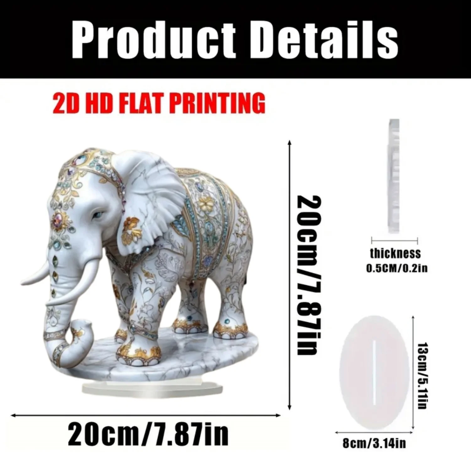Retro Elephant Statue,2D Flat Acrylic Figurine,Home,Office,Cafe,room,Studio,display Case,Table Ornament Desktop Decor Kit
