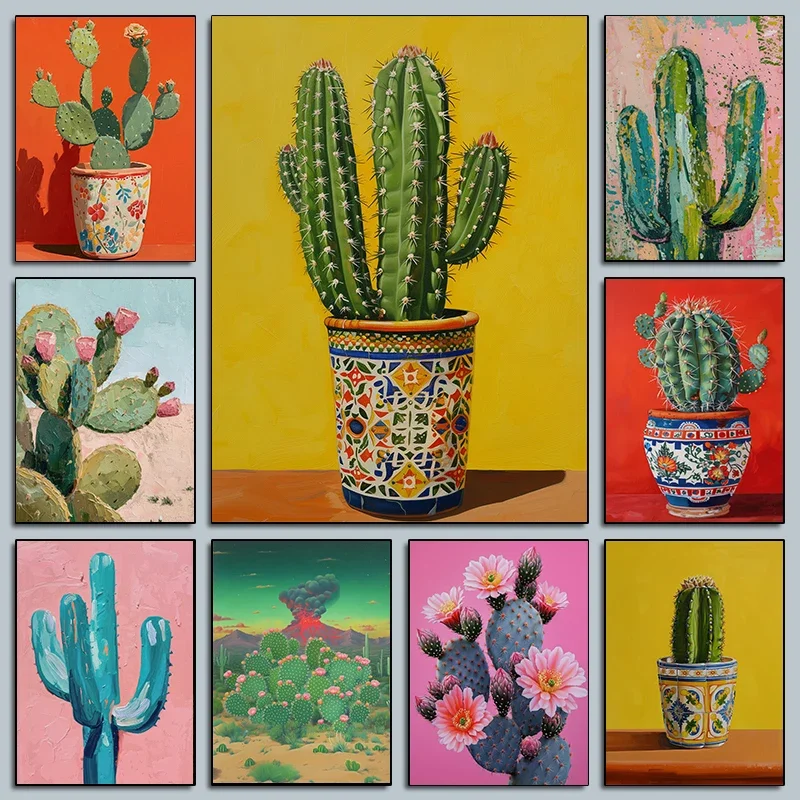 Trendy Cactus Desert Posters Boho Western Mexico Girly Summer Minimalist Prints Canvas Painting Wall Art Picture Home Room De