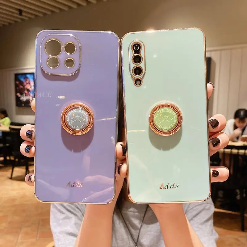 Ring Holder Plating Silicone Phone Stand Case On For Xiaomi Mi 11 Lite Ultra Mi 9 9T Mi 10T 10 Pro Lite 10s Poco F2 M3 Pro Cover