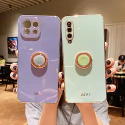 Ring Holder Plating Silicone Phone Stand Case On For Xiaomi Mi 11 Lite Ultra Mi 9 9T Mi 10T 10 Pro Lite 10s Poco F2 M3 Pro Cover