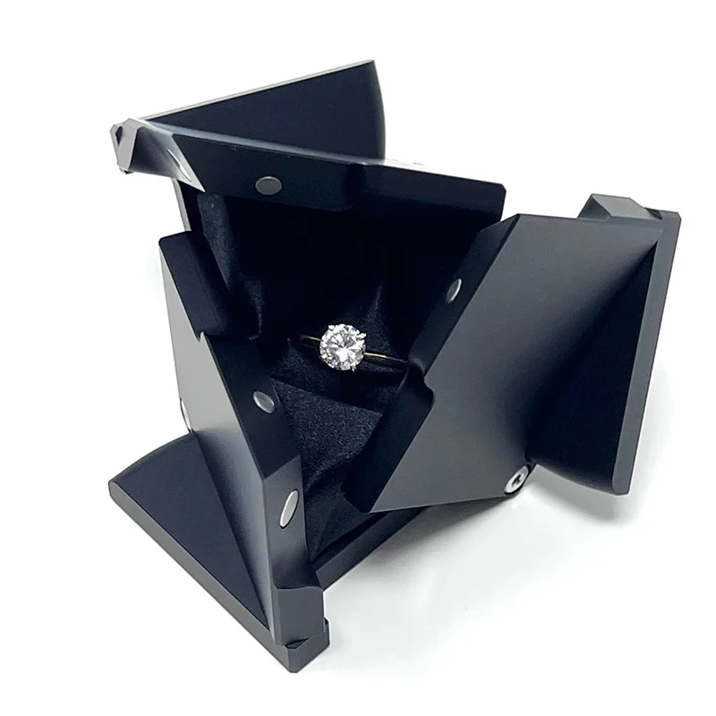 Aluminum Alloy Kinetic Energy Ring Box Rotating Mechanical Deformation Jewelry Storage Display Box Creative Proposal Cube Boxes