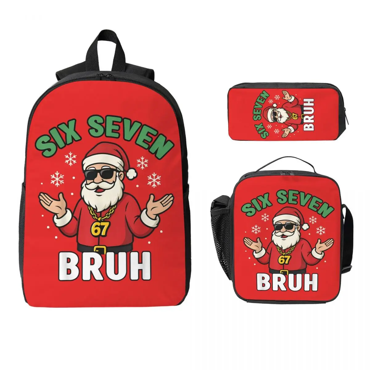 Six Seven 67 Christmas 6 7 Bruh 6-7 3pecs/set Backpack for Student High School Canvas Bags Lunch bag Pencil Case
