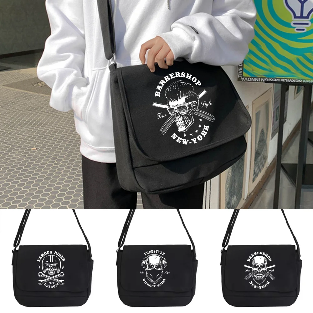 

Messenger Bag Reusable Eco-friendly Tote Bags Skull Series Versatile Flip Large Capacity Book Pack Vintage Canvas Crossbody Bag