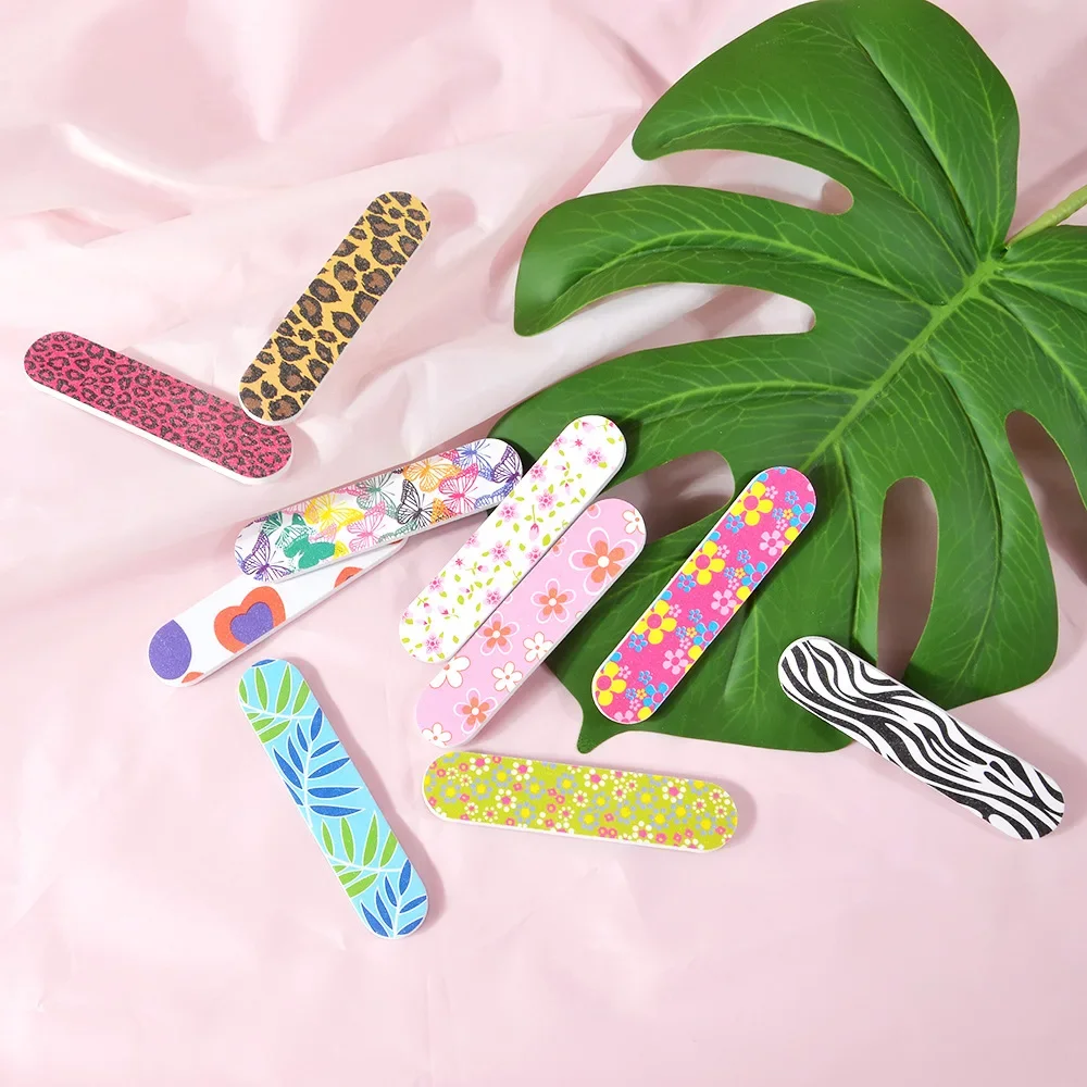 9cm Colorful Mini Nail File Printed Double-sided Grinding Small Flower File Grinding Small Rubbing Strip Nail Tools Для Маникюра