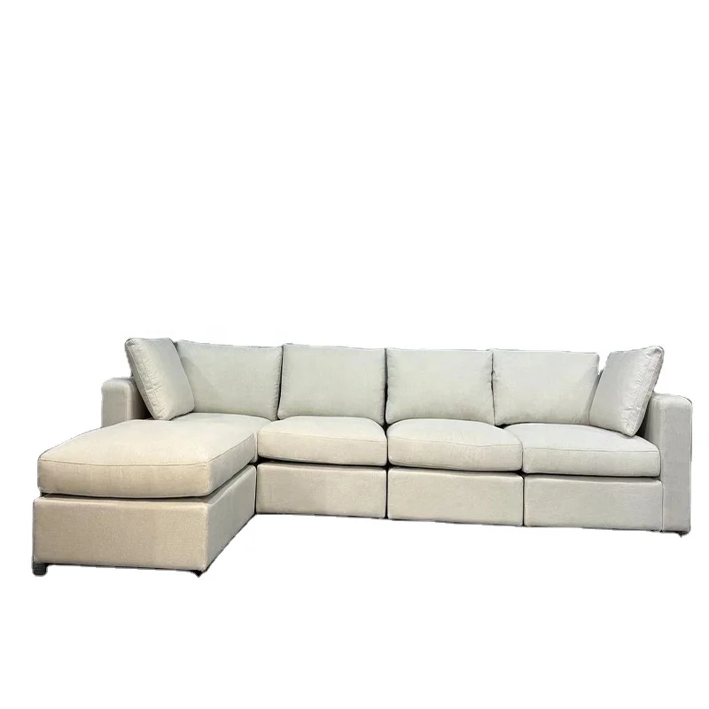 Classic Luxury Removable Cover Fabric Corner Cloud Sofa With Ottoman Modular Sectional Living Room Sofa