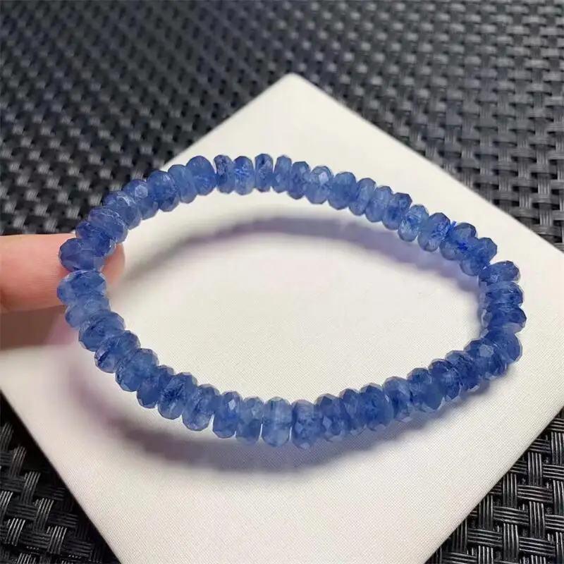 8MM Natural Kyanite Faceted Bads Bracelet Charms Handmade Fortune Energy Bangle Mineral Woman Jewelry Holiday Gift 1PCS