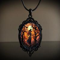 Gothic Crow Cross Miko Halloween Pendant Necklace for Women Men Accessories Gift