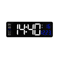 16-Inch LED Digital Display Wall Clock Temperature and Humidity Display European Wall Clock Timer Countdown Timer Blue