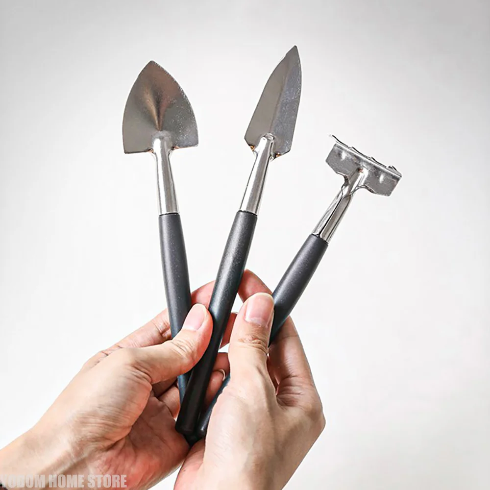 3Pcs Aluminum Alloy Mini Gardening Tool Set Rake Shovel for Succulent Plant Loose Soil Flower Pot