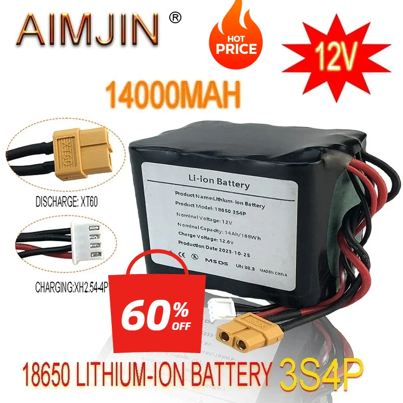 

12V 14Ah 3S4P High Capacity UAV Rechargeable 12.6V Li-ion Battery for Various RC Airplane Drone Quadrotor XH2.54-4P XT60