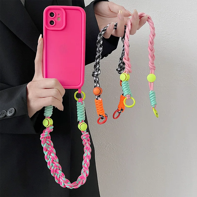 1 Pc Mobile Phone Lanyard Wrist Rope Short Personalized Hand-woven Rope for iPhone 15 Pro Max S24 Ultra S23 Fashion Phone Strap