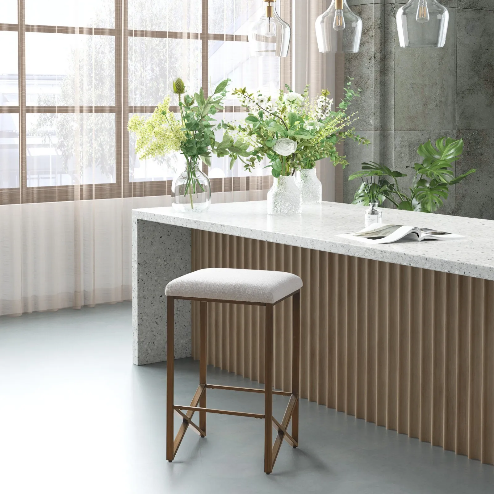 

Upholstered Barstool Kitchen, Backless Counter Height Stool Metal Footrest