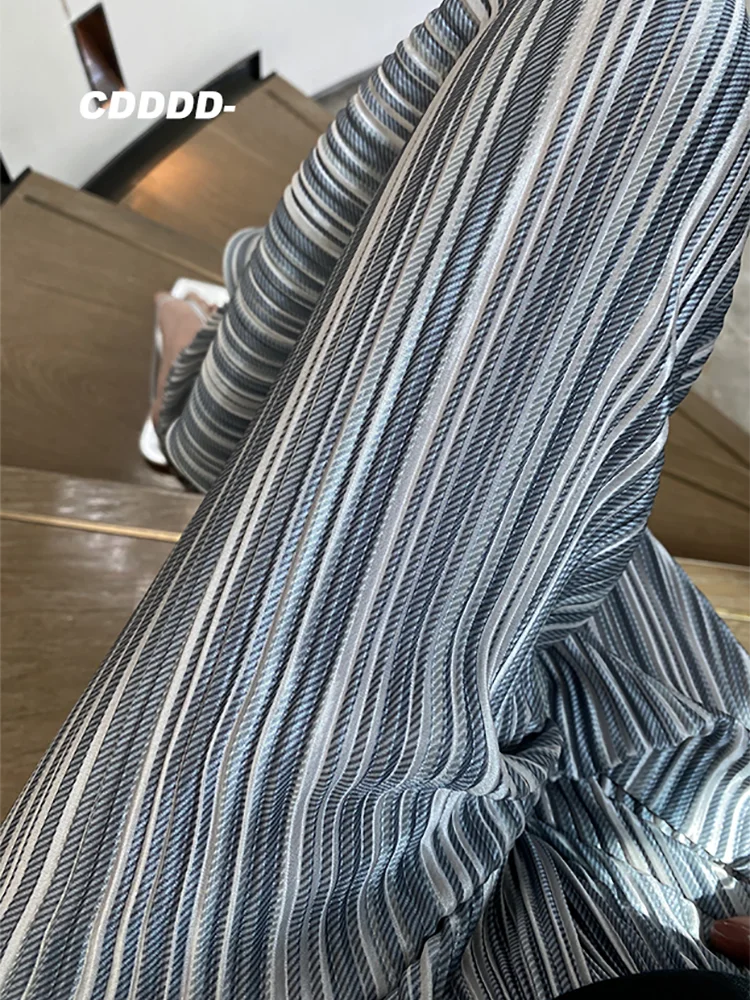 

Summer New High Waist Wide Leg Pants Women's Casual Pleated Stripe High Waist Slimming Loose Drapey Straight Casual Floor-Len...