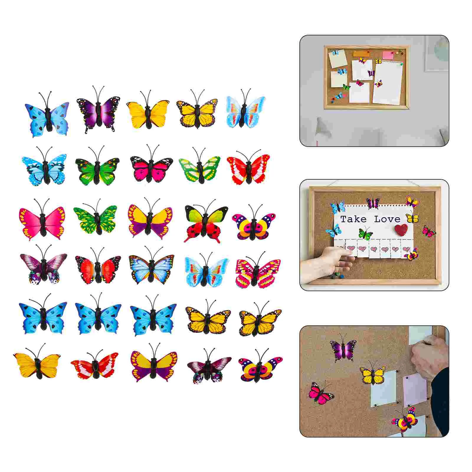 30 Pcs Butterfly Pushpin Bulletin Board Thumbtacks Butterflies Decorative Black Cork Colorful Poster Accessories Desk Office
