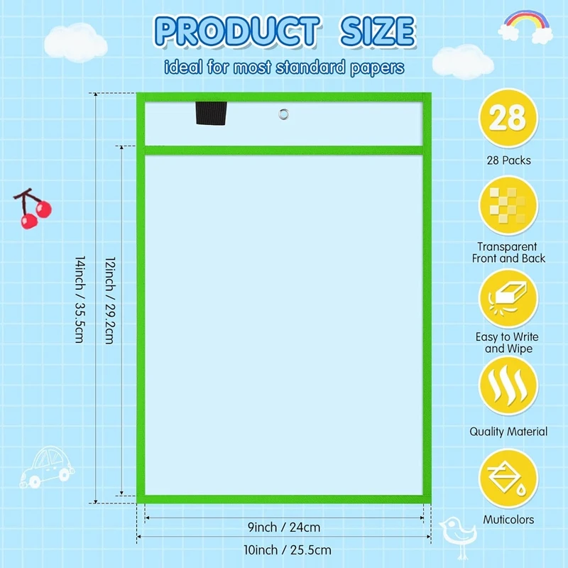 28Piece Work Note Holder Reusable Note Holder Pocket Plastic File Bag Dry Erase Sleeve For Teacher Office Organization