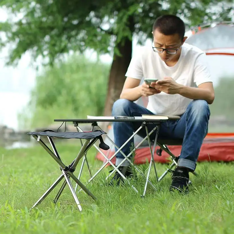 

Portable Folding Stool Lightweight Compact for Camping Fishing Travel, Adjustable Height Outdoor Steel Frame Chair - Mazza