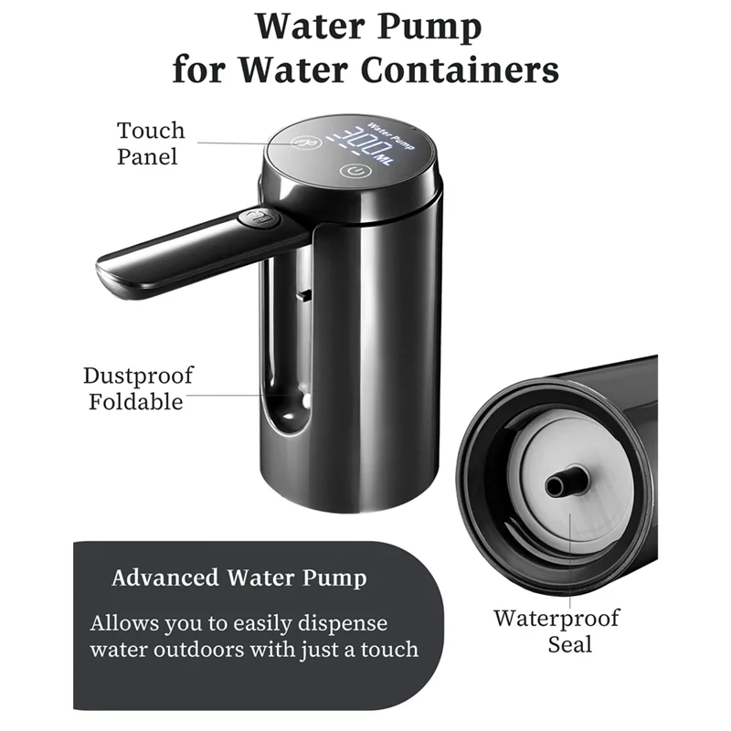 A98I-Foldable Helical Faucet Touch Control Water Pump For 5 Gallon,4.8 3.5,3.2Gal, Compact Portable Design For Home& Camping
