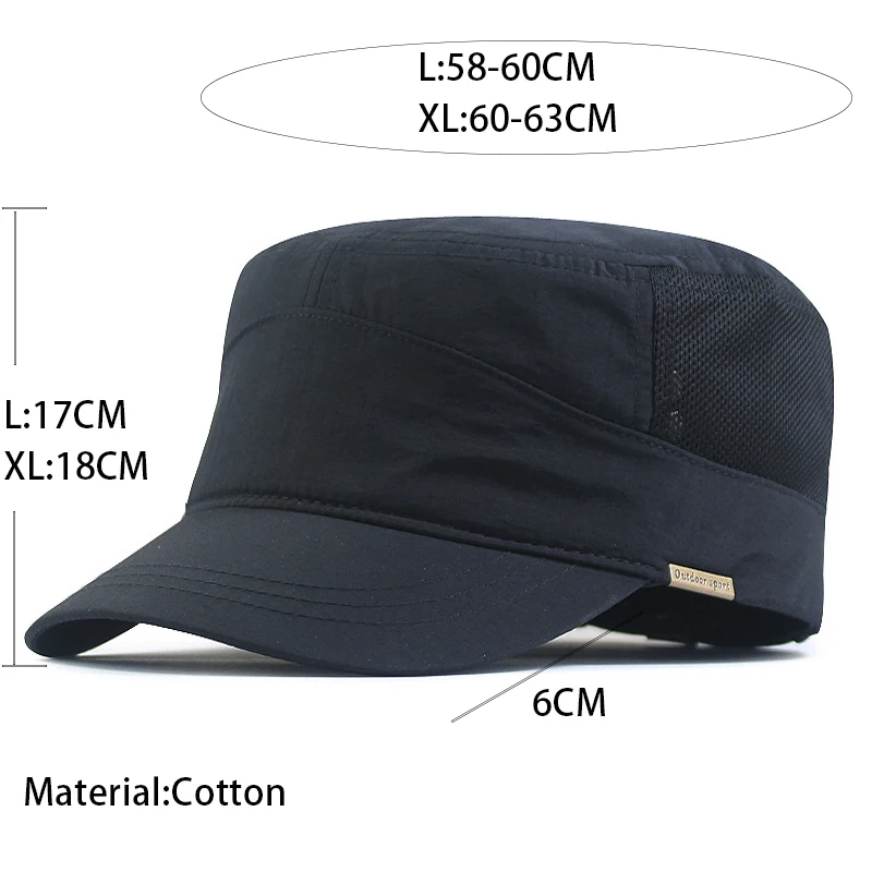 Summer Mesh Outdoor Sport Cotton Military Caps Men Breathable Cadet Army Cap Flat Top Hat Cycling Running Cap Baseball Cap