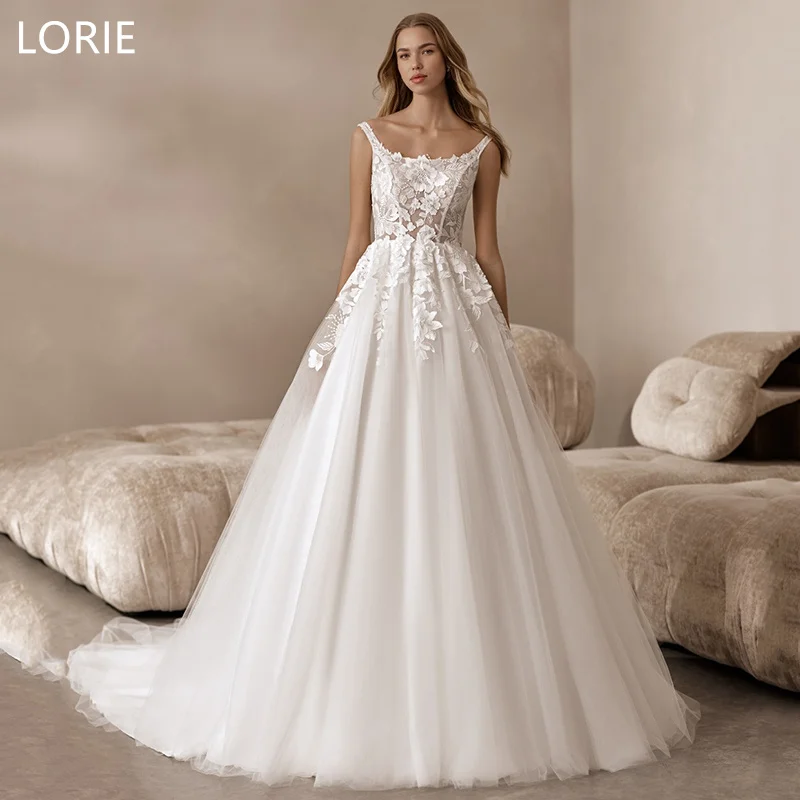 

LORIE A-line Sexy 3D Flowers Lace Applique Sleeveless Wedding Dress Backless Wedding Gowns Bride Gown Customized 2025