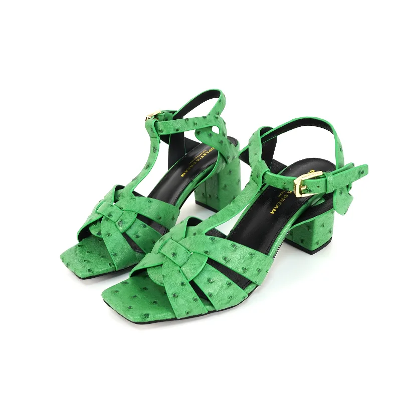 

New Women's plus size Thick Heel Square Toe High Heel Leather Sandals Open Toe Fish Toe 35 to 44 Size Luxury Women's Shoes