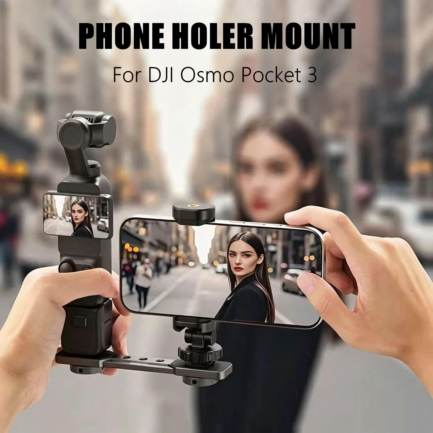 for DJI Osmo Pocket 3 Phone Mount Adapter, Adjustable 360°Rotatable Bracket with Cold Shoe 1/4