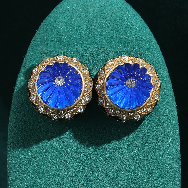 

Vintage Royal Blue Pumpkin Stud Earrings Rhinestones Antique Gold Color Luxury Quality Jewelry Accessories For Women 2025 New
