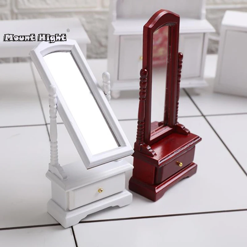 1:12 Mini Doll House Full-Length Dressing Mirror Model With Drawer Accessory Room Furniture Toy For Kids Dollhouse Accessories