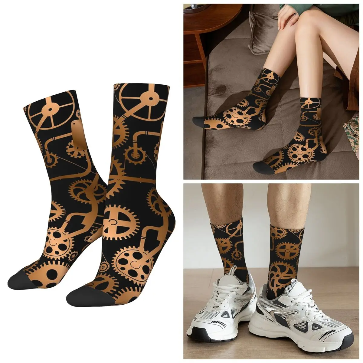 All Seasons Crew Stockings Steampunk Gear Design Socks Funny Long Socks for Men Women Valentine's Day Gifts