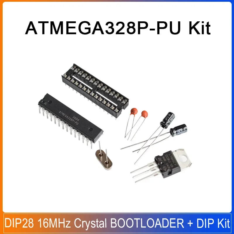 10 sets ATMEGA328P-PU BOOTLOADER + DIP Socket Kit 16MHz crystal ATMEGA328P DIP-28 Adapter board  LM7805 KIT
