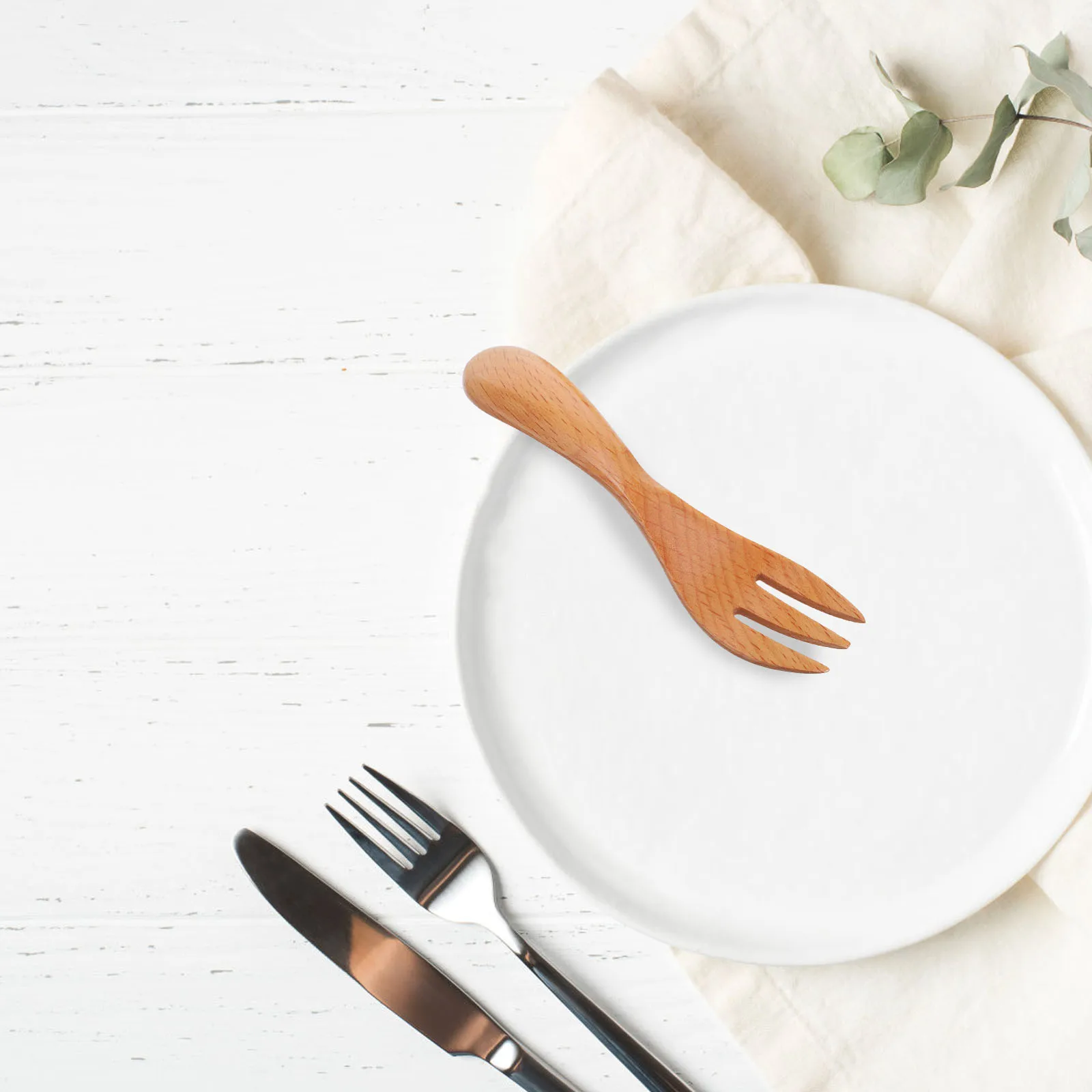 

1 set Vintage Wooden Spoon Fork Set Durable Birch Wood Tableware Home Restaurant Café Soup Salad Ice Cream Lightweight Portable