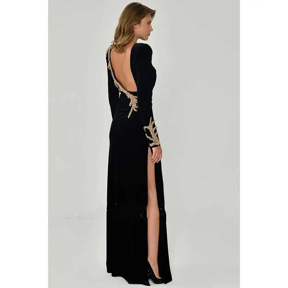 Romantic Black Velvet Mermiad Evening Dress Ladies High-end Formal Stage Gown Backless Special Festival Haute Couture Dress