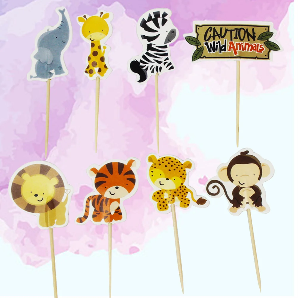 

96Pcs Animal Cake Picks Cartoon Cake Toppers Decoration Kids Party Birthday Baby Shower Food Picks Cupcake Fruit Muffin