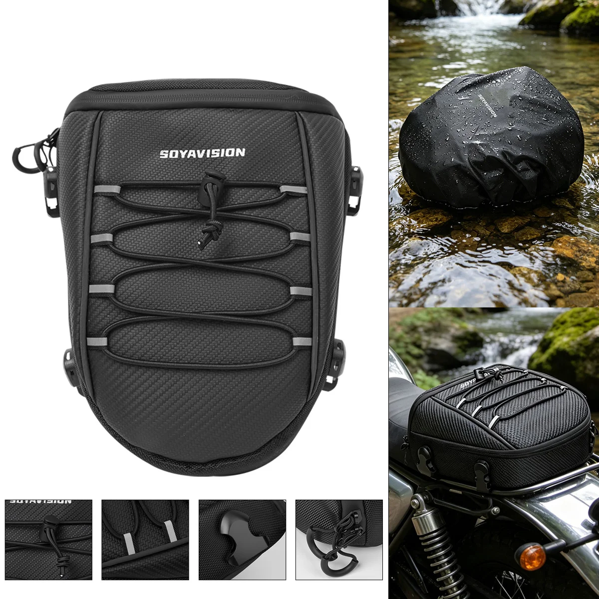 Multifunction Motorcycle Rear Seat Bag Waterproof Motorcycle Tail Bag Large Capacity Motocross Rider Shoulder Bag with Raincover