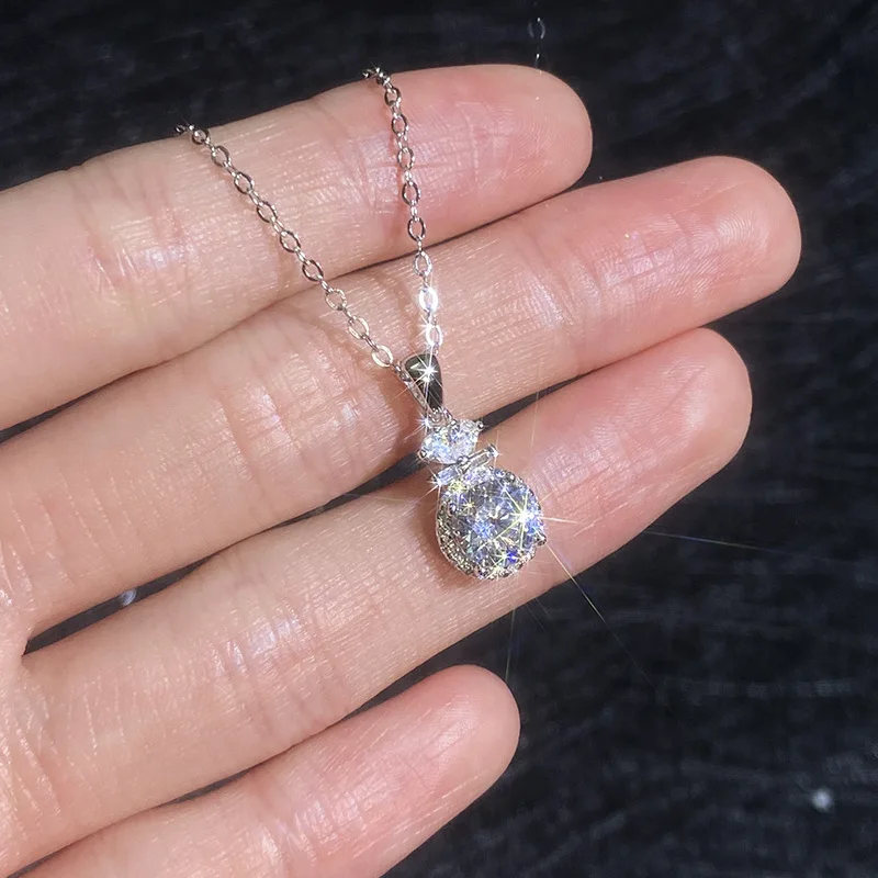 Women's 1 Carat D-Color Moissanite O-Link Necklace PT950 Platinum with round Pouch Pendant Dainty Choker Jewelry
