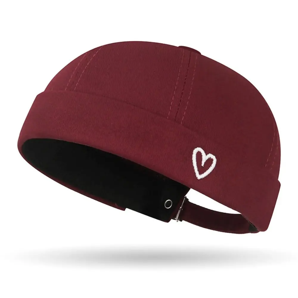 Casual Heart Love Label Docker Cap Cotton Adjustable Brimless Hat Skull Cap Men and Women