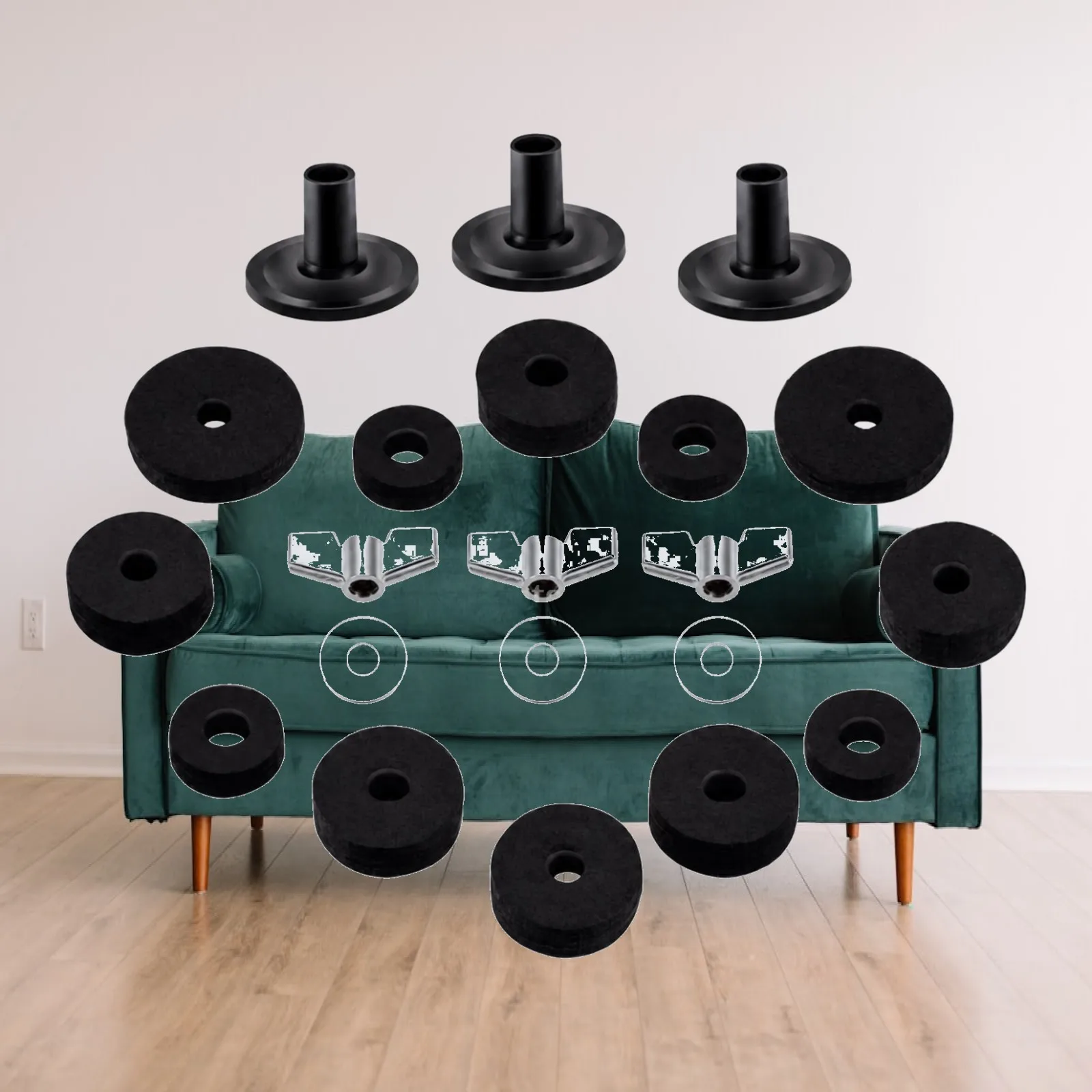 Anti Slip Drum Felt Pads with Metal Washers and Nuts for Cymbal Mounting Kit for Percussion Accessories