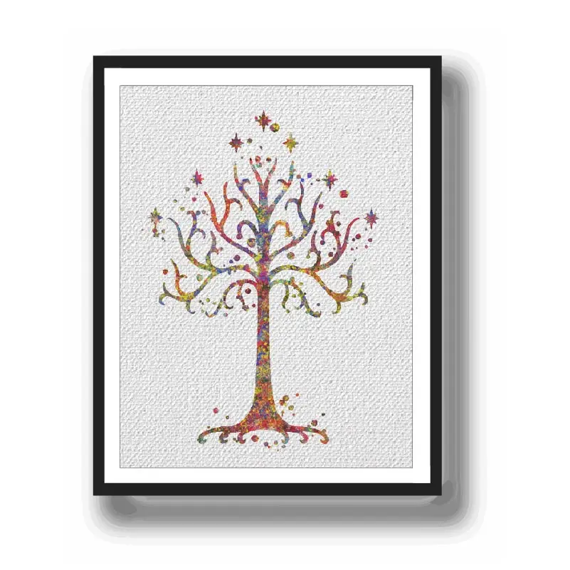 Watercolor White Tree Gondor 2 LOTR Poster Prints Canvas Painting Religion Wall Art Pictures Living Room Home Decor Wall Hanging